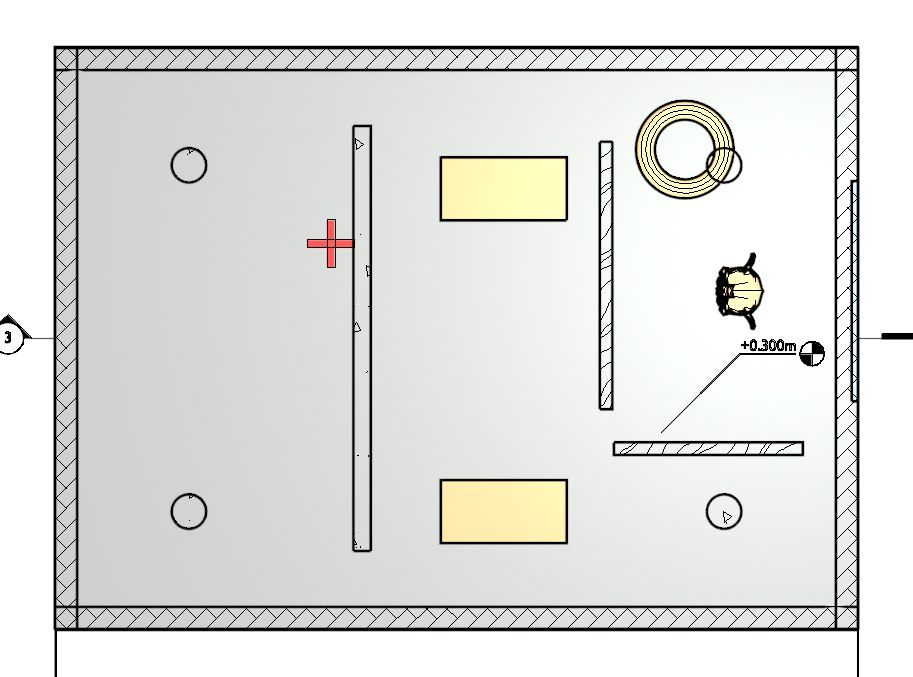 Exported GA plan view with hatching, dimensions and annotations